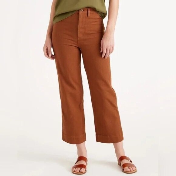Quince Pants - Quince Stretch Cotton Twill Wide-Leg Crop Pant Rust Brown High Rise Size 31  NEW